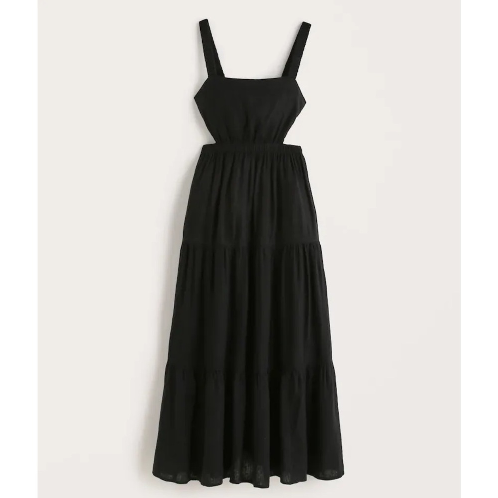 Abercrombie Linen-Blend Cutout Black Maxi Dress Size M
